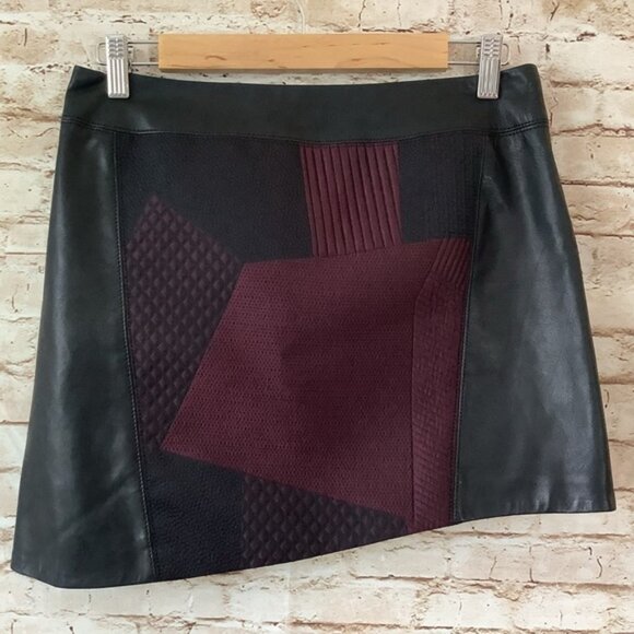 Helmut Lang Black Maroon Lamb Leather Asymmetrical Mini Skirt 4 - Picture 2 of 6
